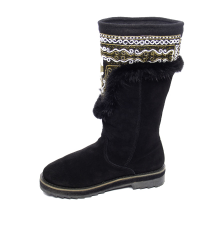 Сапоги женские из натуральной замши с бисером